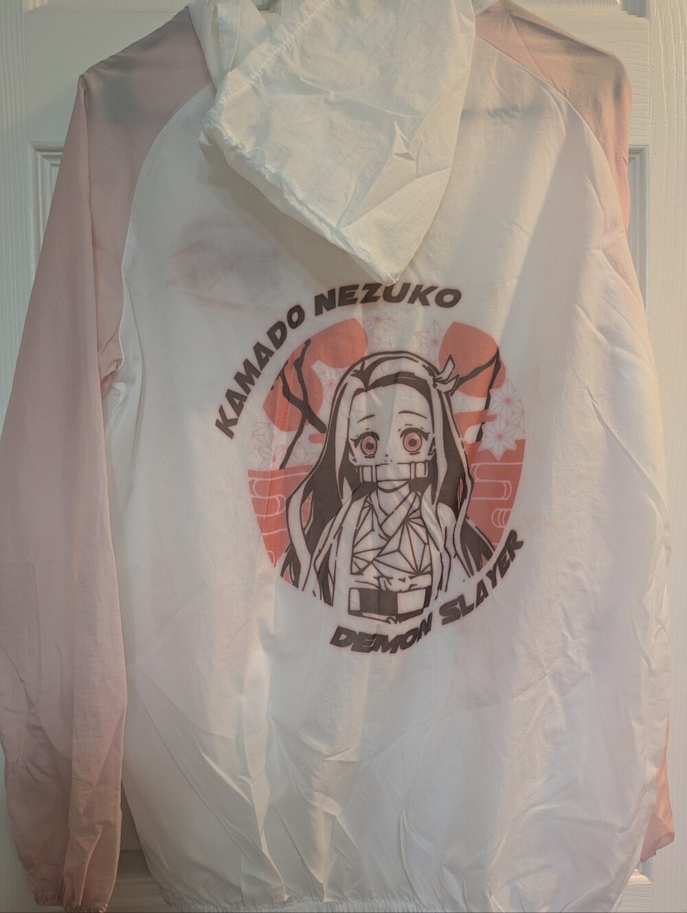 Demon Slayer Kamado Nezuko Girls' Pink & White Hoodie Jacket
